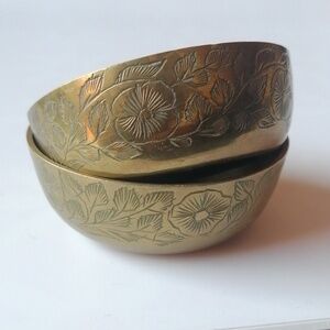Vintage Engraved Brass Mini Bowls Floral Design (2)